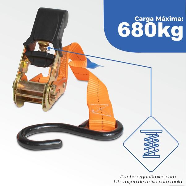 Imagem de Kit 2 cinta com catraca 680kg x 25mm x 4,5m - moto jet ski barco