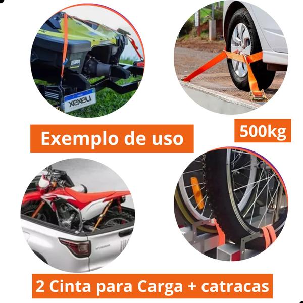 Imagem de Kit 2 Cinta Com Catraca Amarrar Carga Reforçada para Moto E Carro