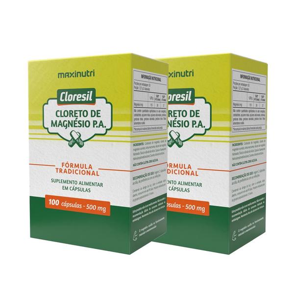 Imagem de Kit 2 Cloresil Cloreto Magnésio 500mg 100 Cápsulas Maxinutri