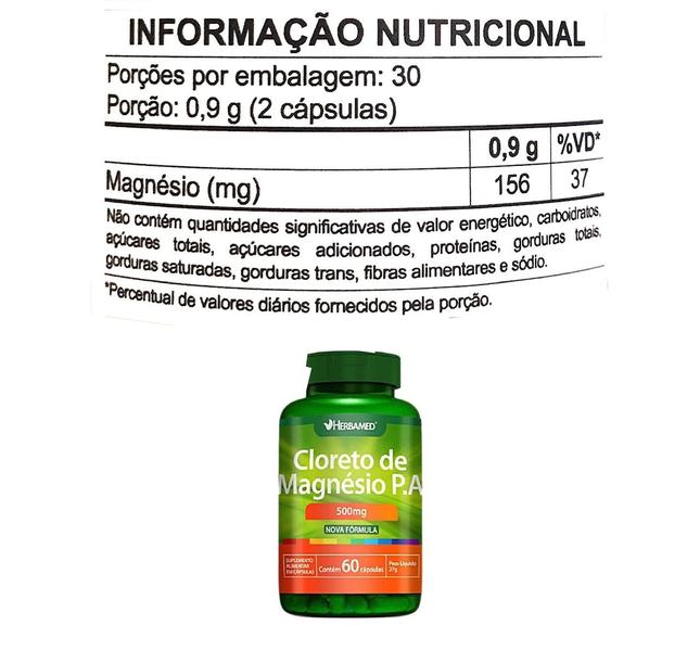 Imagem de Kit 2 Cloreto De Magnésio P.a 500mg 60 Capsulas - Herbamed