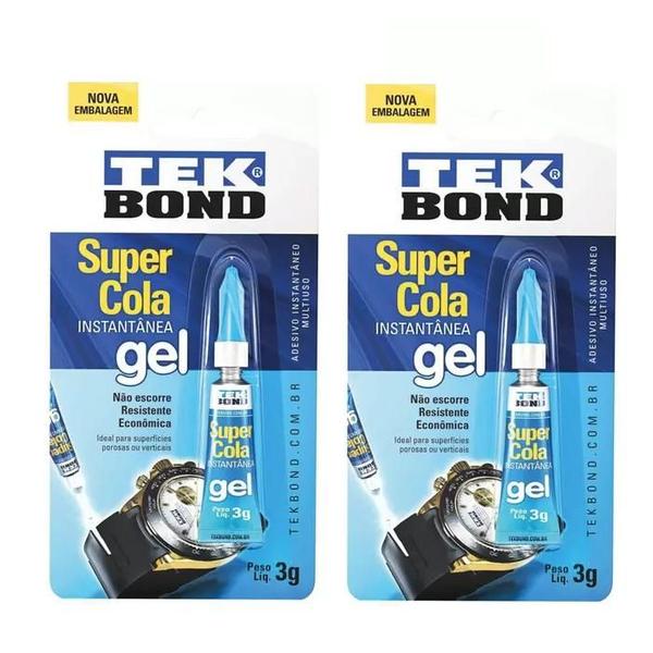 Imagem de Kit 2 Cola TekBond Instantânea Gel 3g Não Escorre Resistente