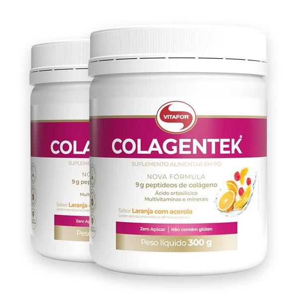 Imagem de Kit 2 Colágeno hidrolisado Colagentek Vitafor laranja 300g