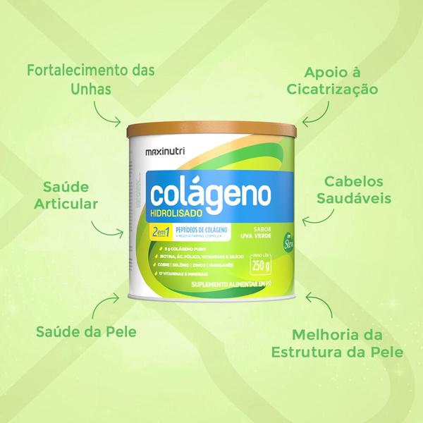 Imagem de Kit 2 Colágeno Hidrolisado Uva Verde Lata 250g Maxinutri