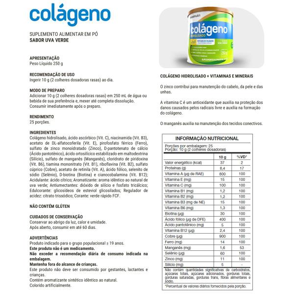 Imagem de Kit 2 Colágeno Hidrolisado Uva Verde Lata 250g Maxinutri