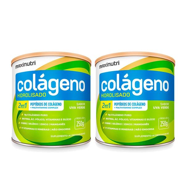 Imagem de Kit 2 Colágeno Hidrolisado Uva Verde Lata 250g Maxinutri