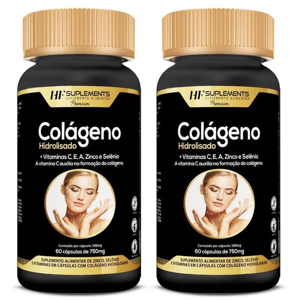 Kit 2 Colageno Hidrolisado + Vitaminas 60 Caps Hf Suplements Imagem de Kit 2 Colageno Hidrolisado + Vitaminas 60 Caps Hf Suplements