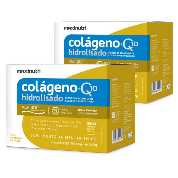 Imagem de Kit 2 Colágeno Verisol Sachês Manga Maracujá 30x5g + Q10 Maxinutri