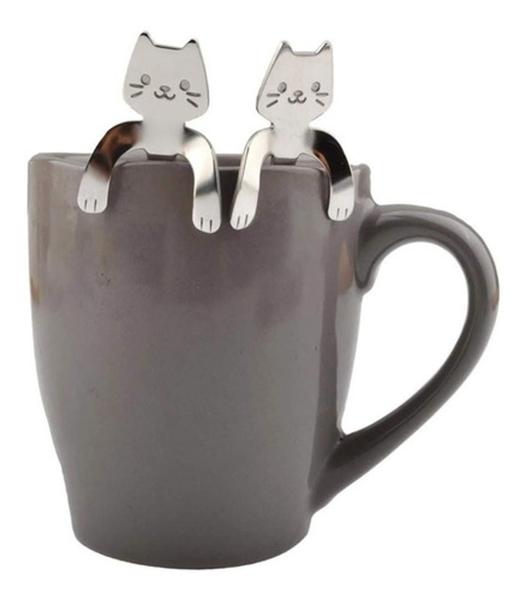 Imagem de Kit 2 Colher De Café Gato Gatinho Inox