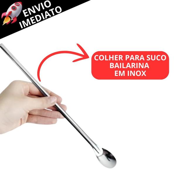 Imagem de Kit 2 Colher Para Suco Bailarina em Inox Barman Drinks Caipirinha Colher Grande Para Jarras Copos L