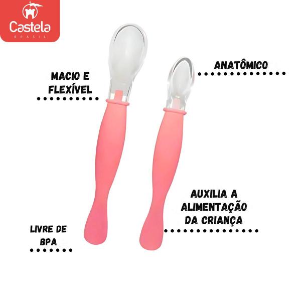 Imagem de Kit 2 Colheres para Bebê Rosa Alimentação Segura Castela