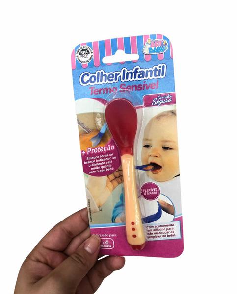 Imagem de kit 2 Colheres -rosa/amarela Térmicas Infantil Muda Cor Silicone Alimentação Sem BPA- Termo sensível