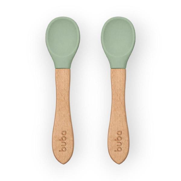 Kit 2 colheres silicone e bambu introdução alimentar infantil bebe 6 meses leve macia versátil - Buba Imagem de Kit 2 colheres silicone e bambu introdução alimentar infantil bebe 6 meses leve macia versátil