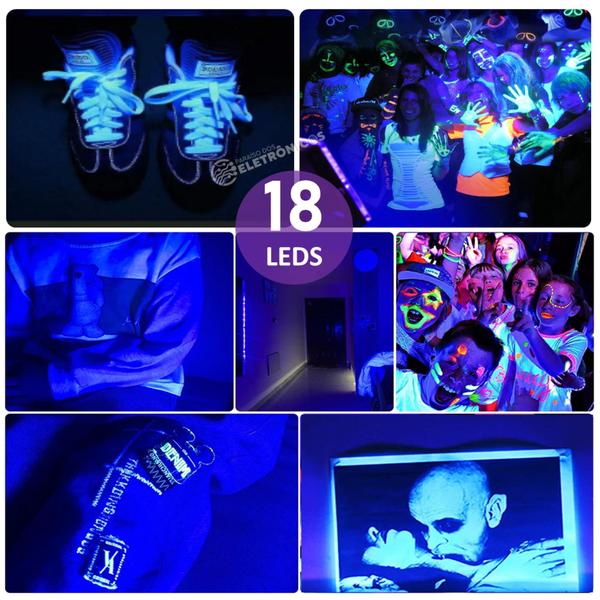 Imagem de Kit 2 Com Ribalta Luz Negra Com 18 LEDs Ultra Violeta LKUV9X2