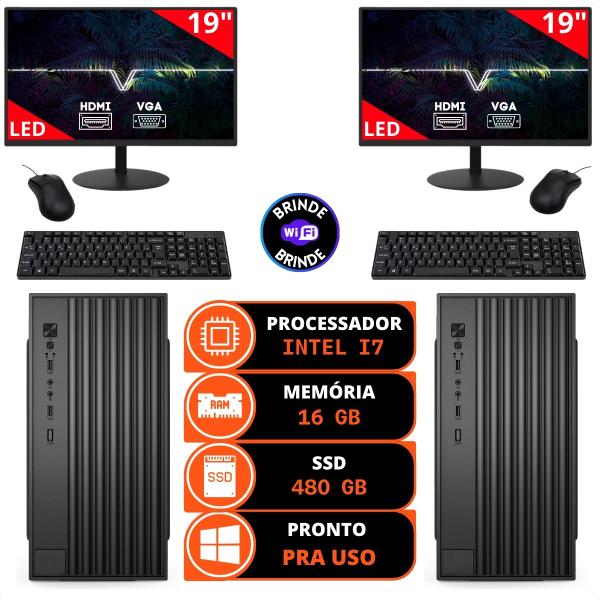 Imagem de Kit 2 Computadores Completos Intel I7 16gb Ssd 480gb Dois Monitores