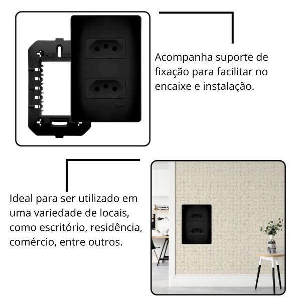 Imagem de Kit 2 Conjunto 2 Tomada 20a Tripolar Preto Fosco Black Fame