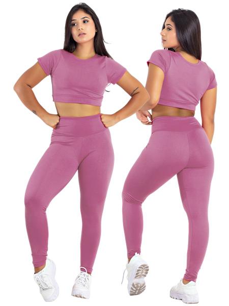 Imagem de Kit 2 Conjunto Feminino Fitness Top Manga + Calça Legging Basica  MAG853_901