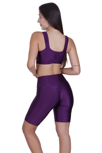 Imagem de Kit 2 Conjunto Top Com Bojo Bermuda Fitness 3D - KIT 2 BRUNA ROXO CINZA