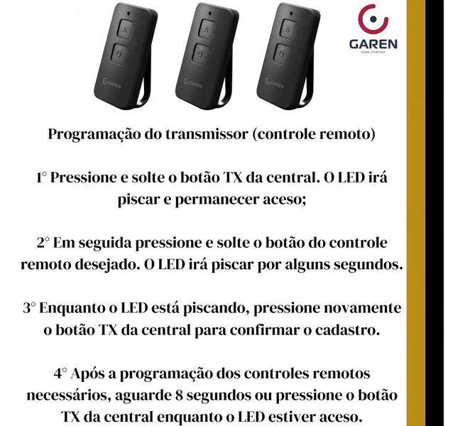 Imagem de Kit 2 Controles Remoto Garen TX New Garen Pack 2 Negro