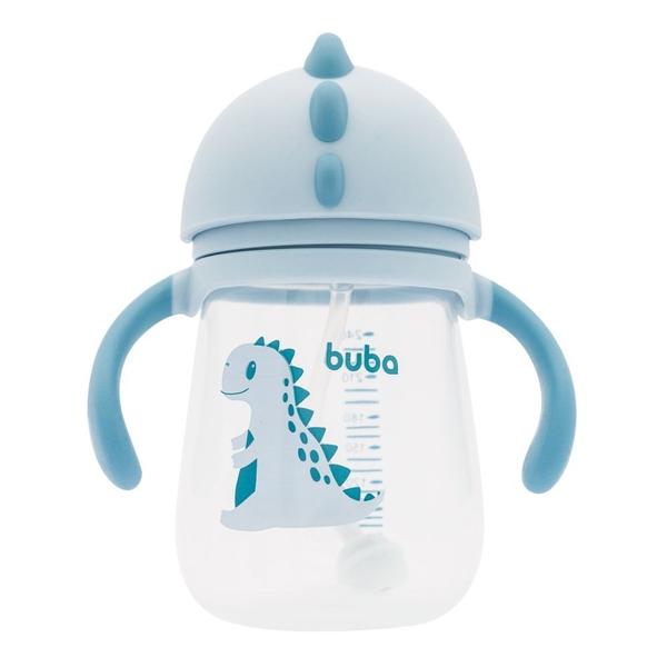 Imagem de Kit 2 copinho para bebe infantil crianças água suco transição treinamento canudo e válvula 240 ml dino buba