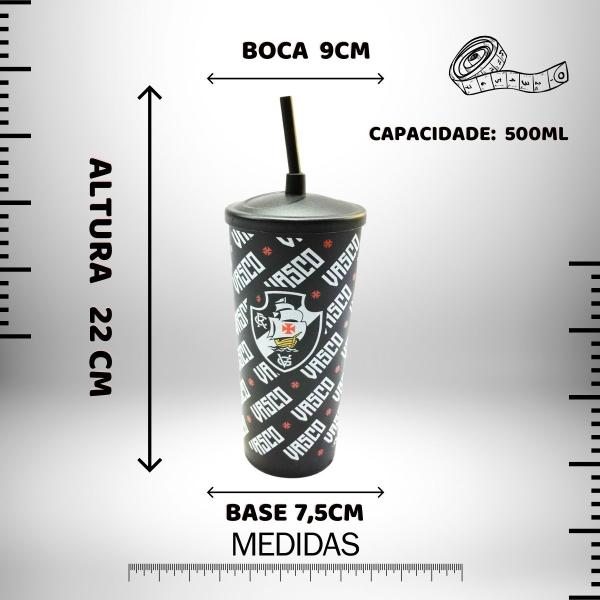 Imagem de Kit 2 Copos + Balde de Pipoca Plástico Preto C/ Tampa Canudo 500ml Infantil Criança Time Vasco