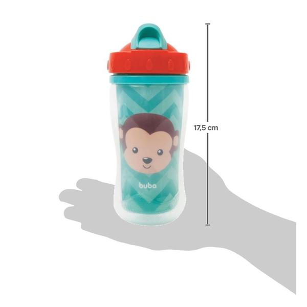 Imagem de Kit 2 copos de transição infantil buba parede dupla animal fun antivazamento com canudo retrátil silicone