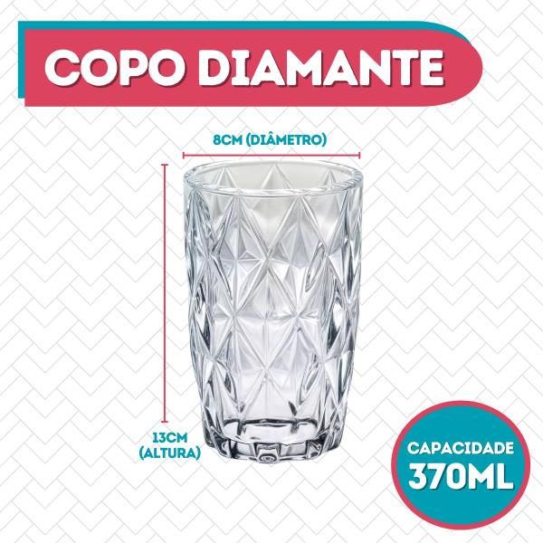 Imagem de Kit 2 Copos Diamante Resistente Luxo Transparente Grosso - 370 ML