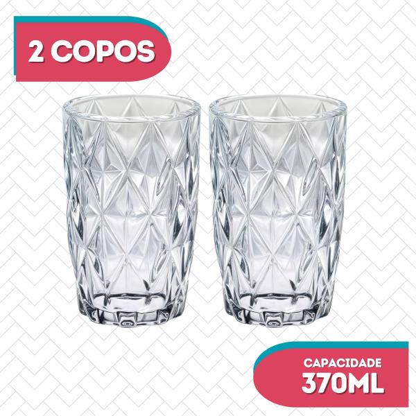 Imagem de Kit 2 Copos Diamante Resistente Luxo Transparente Grosso - 370 ML