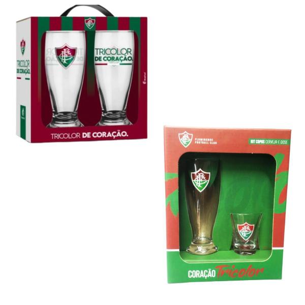 Imagem de Kit 2 Copos Munich Tulipa Cerveja + 4Un Copo Dose Shot 60ml  Pinga Cachaça Time Fluminense Oficial