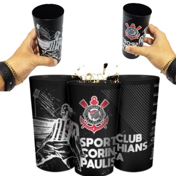 Imagem de Kit 2 Copos Plástico Premium Grande Sport Clube Corinthians Timão 500ml Unidade Oficial