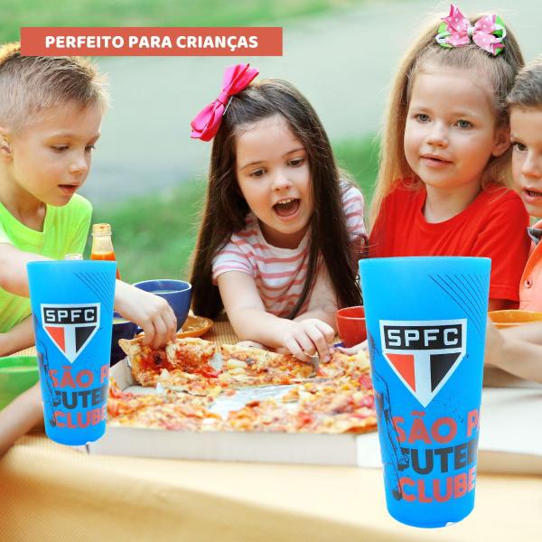 Imagem de Kit 2 Copos Premium 500ml +2 Baldes Pipoca Plástico Azul Infantil Criança Time São Paulo Oficial