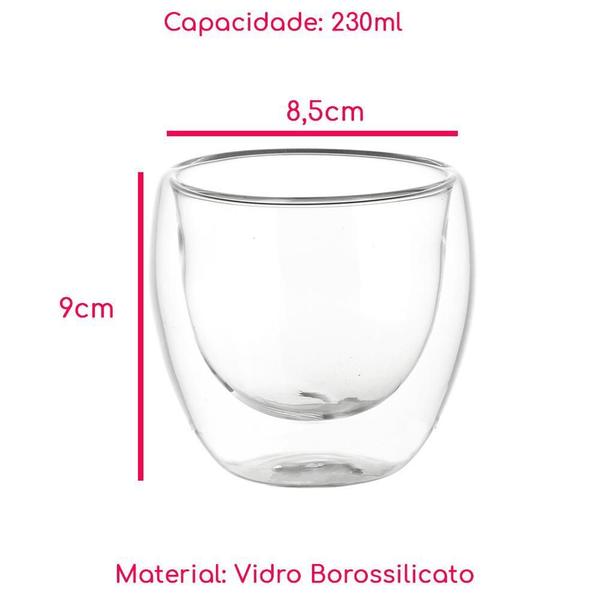 Imagem de Kit 2 Copos Vidro Borossilicato Parede Dupla Chá Suco 230Ml