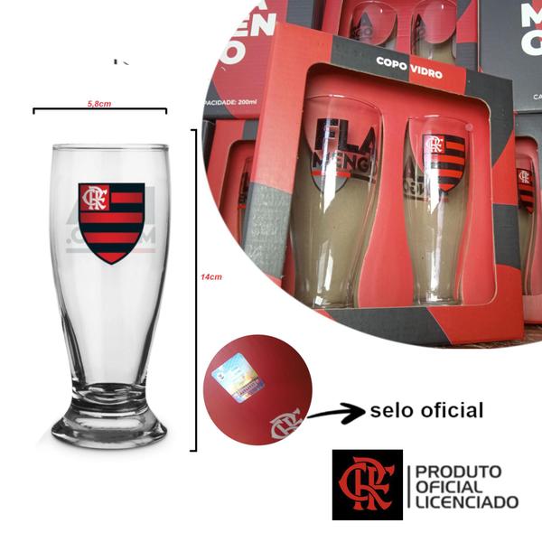 Imagem de Kit 2 Copos Vidro Tulipa Vidro Chopp Flamengo Oficial 200ml