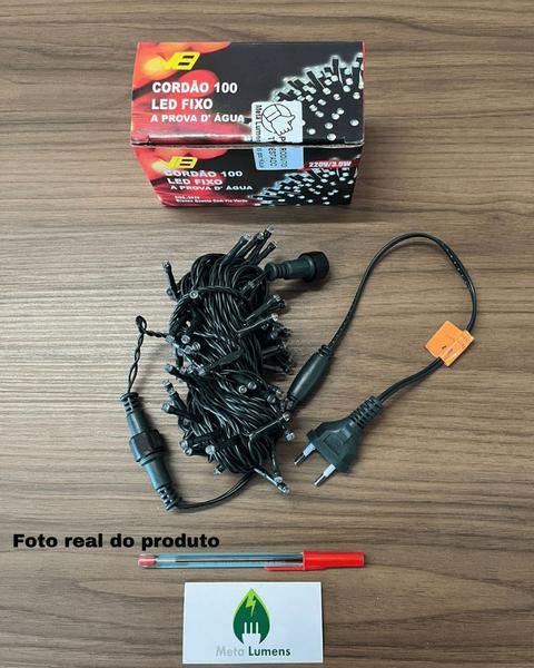 Imagem de Kit 2 Cordão 100 Led Fixo Branco Morno Fio Verde Blindado 220v