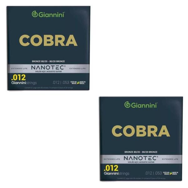 Imagem de kit 2 Cordas Giannini Cobra Violão Aço 012 Bronze CA82L PN