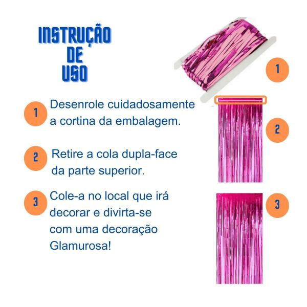 Imagem de Kit 2 Cortinas Metalizadas e Balão Número+Inflador Ar- Rosa