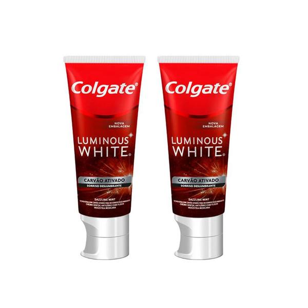 Imagem de Kit 2 Creme Dental Colgate Luminous White Carvão Ativado 70g