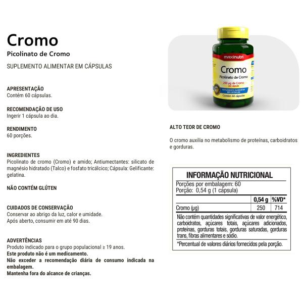 Imagem de Kit 2 Cromo Picolinato de Cromo 100% IDR 60 Cáps Maxinutri