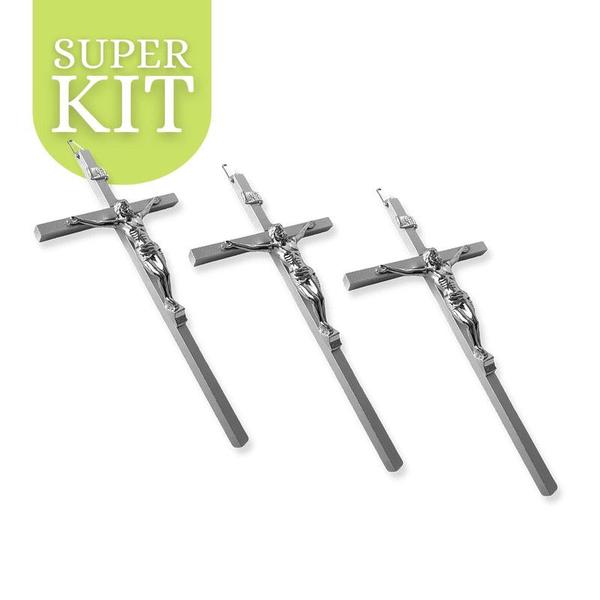 Imagem de Kit 2 Crucifixo Cruz Metal Moderno Cromado 20cm Atacado