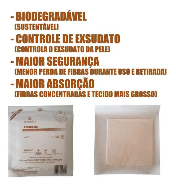 Imagem de Kit 2 Curativos De Fibras Alginato De Calcio Para Feridas Lesões Na Pele - Vitamedical