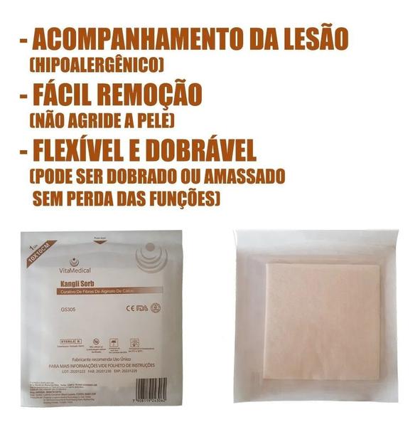 Kit 2 Curativos De Fibras Alginato De Calcio Para Feridas Lesões Na Pele - Vitamedical Imagem de Kit 2 Curativos De Fibras Alginato De Calcio Para Feridas Lesões Na Pele - Vitamedical