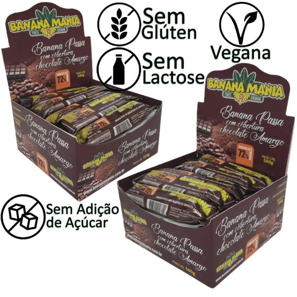 Imagem de Kit 2 Cx Barra de Fruta Banana Chocolate Amargo Sem Glúten Sem Lactose 72% Cacau 20x28g