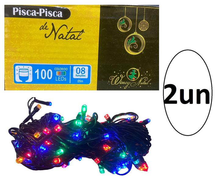 Kit 2 cxs Pisca Pisca Colorido 100 Leds c/ 8 funções Natal - Wincy Natal Imagem de Kit 2 cxs Pisca Pisca Colorido 100 Leds c/ 8 funções Natal