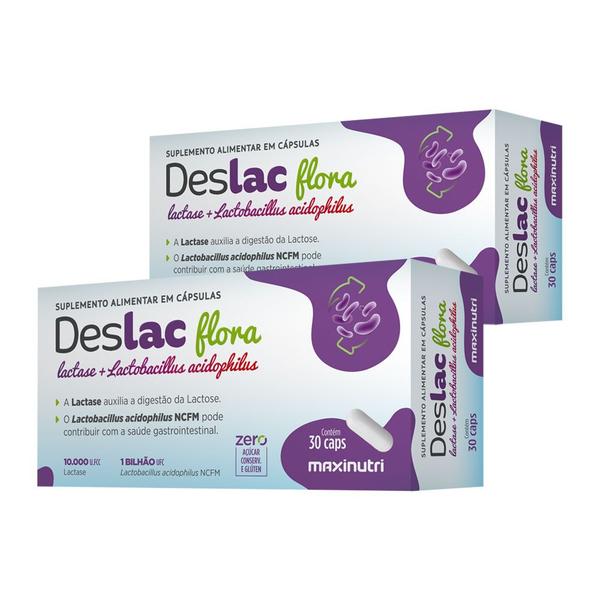 Imagem de Kit 2 Deslac Flora Lactase + Lactobacillus 30 Cáps Maxinutri