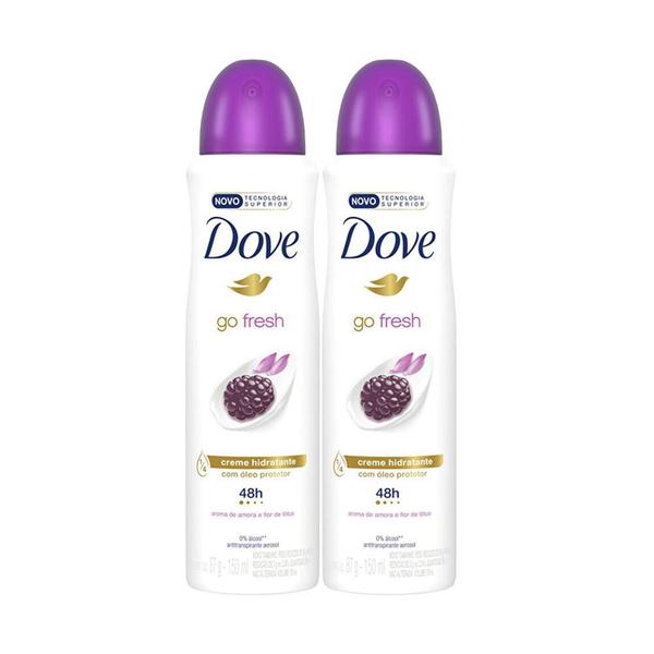 Imagem de Kit 2 Desodorante Antitranspirante Aerosol Dove Go Fresh Amora e Flor de Lótus 150ml