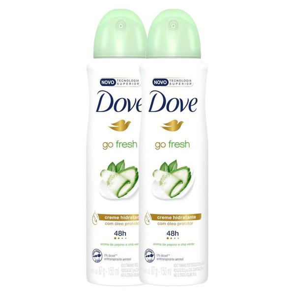 Imagem de Kit 2 Desodorante Antitranspirante Aerosol Dove Go Fresh Pepino e Chá Verde 150ml