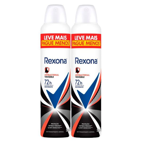 Imagem de Kit 2 Desodorante Antitranspirante Rexona Antibacterial + Invisible Aerosol 250ml Leve Mais Pague Menos