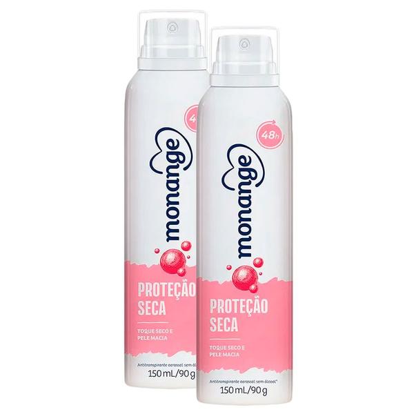 Kit 2 Desodorante Monange Proteção Seca Aerosol Antitranspirante 48h 150ml Imagem de Kit 2 Desodorante Monange Proteção Seca Aerosol Antitranspirante 48h 150ml