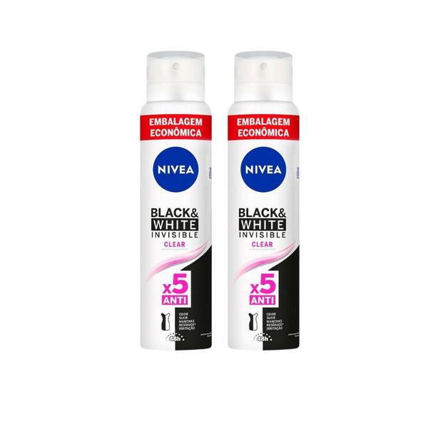 Imagem de Kit 2 Desodorante Nivea Invisible Black & White Clear Aerosol Antitranspirante 200ml