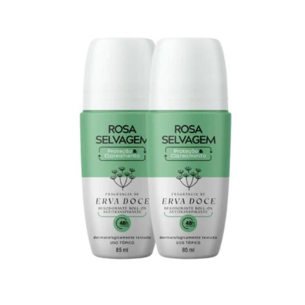 Imagem de Kit 2 Desodorantes Roll-on Clareador Rosa Selvagem Erva Doce 85ml