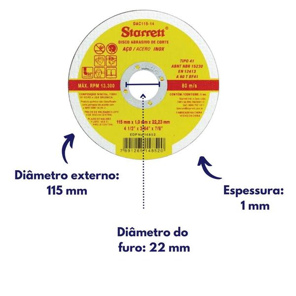 Imagem de Kit 2 disco de corte abrasivo starrett aço inox dac11514